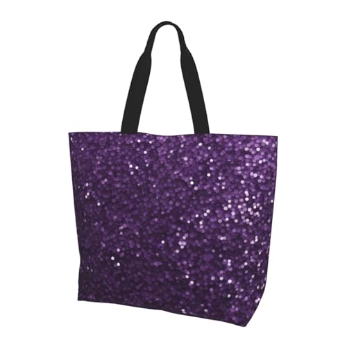 HHNNL Sac fourre-tout à paillettes violet étincelant réutilisable pour femme, sac à bandoulière, voyage, plage, shopping, travail, quotidien, sac à bandoulière élégant, noir, taille unique, Noir ,