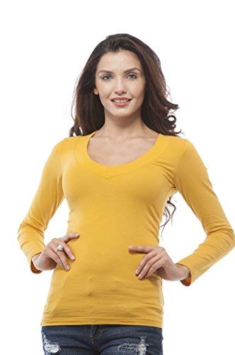 Hollywood Star Fashion Women's Long Sleeve Deep V Neck Shirt (Medium, Mustard) Cover