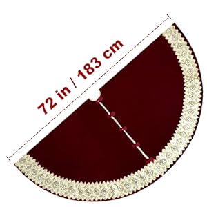 72-Inch Venetian Gilded Christmas Tree Skirt w/Gold Glitter Band Decor and Button Loop Closure, Burgundy Red 72 Inch Venetian Gilded Christmas Tree Skirt wGold Glitter Band Decor and Button Loop Closure Burgundy Red