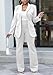Tcremisa Womens Fashion Pants Suit 2 Piece Business Outfits Pearls Long Sleeve Blazer and Slim Fit Pants Sets White