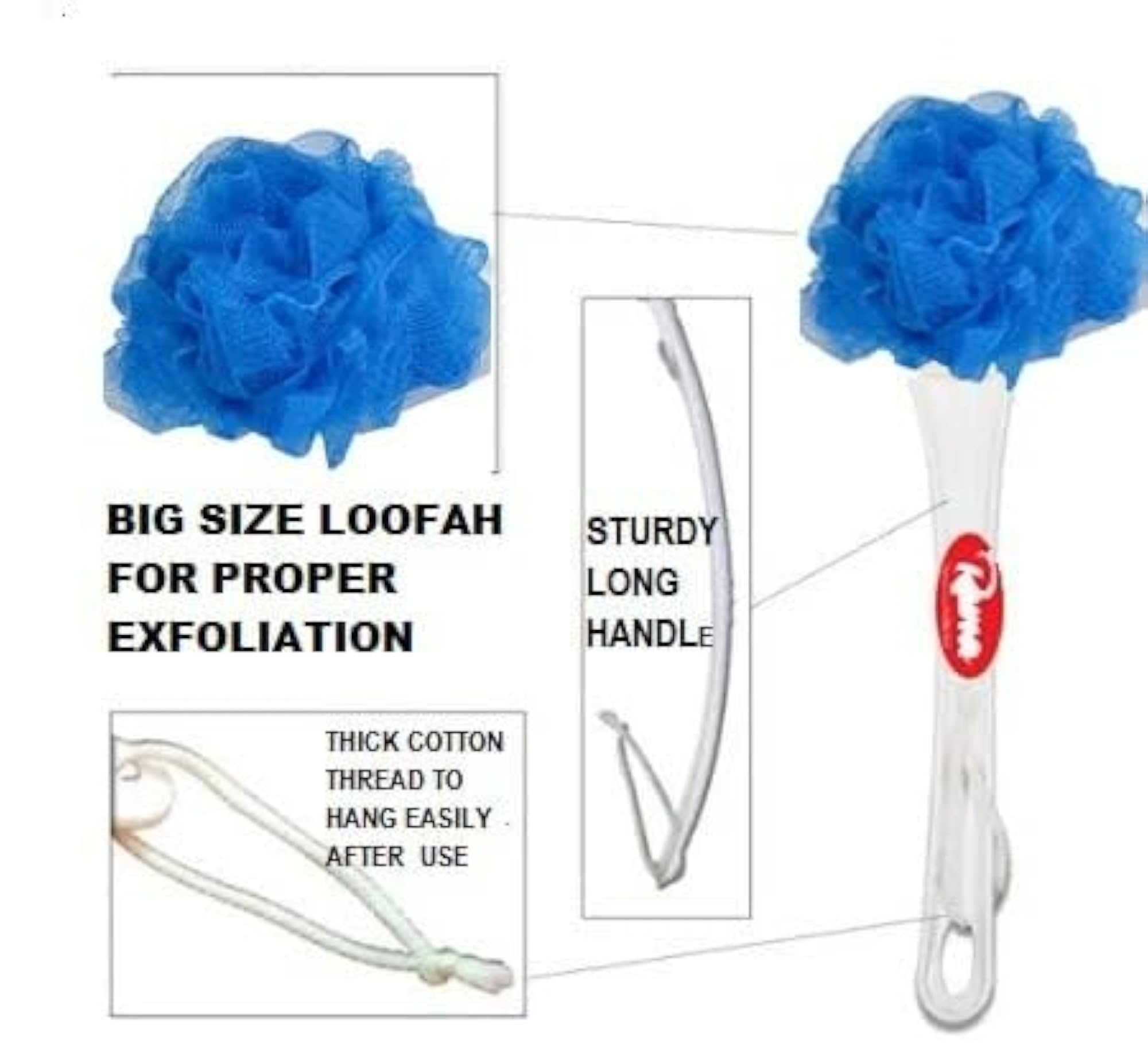 Loofah Bath Brush, Soft Nylon Net Back Scrubber