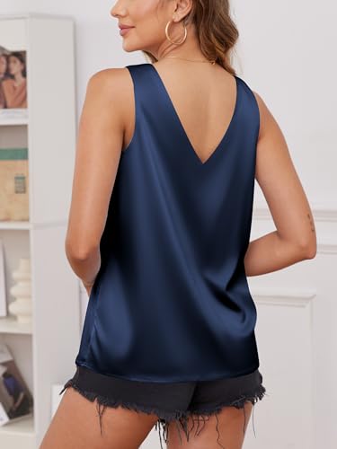 Image of Mawor Satin Tank Tops for Women Loose Fit Sleeveless V Neck Cami Camisole Blouses Shirt Top