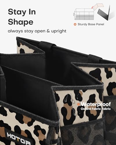 Image of HOTOR Trunk Organizer - Foldable Car Organizer for SUVs & Sedans Storage | Sturdy Car Organization for Men & Women, Car Accessories, Tools, Sundries, Leopard, 2 Compartments, 21.3 inch x 12.6 inch x 10.6 inch