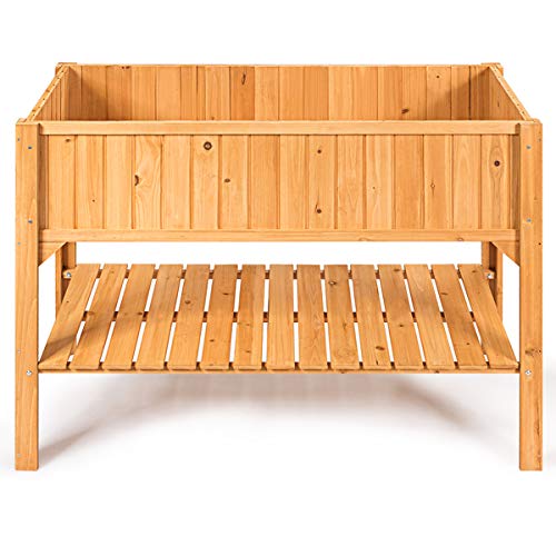 DREAMADE Jardinière,Bac à Fleurs,Table de Culture sur Pieds en Bois Extérieur avec Etagère,Trous de Drainage pour Jardin,Balcon,Terrasse 119 x 57 x 90CM Bois Naturel