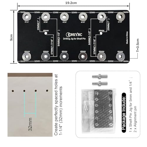 ENGYNC Regalstiftvorrichtung für 6.35 mm & 5 mm Regalstifte Bohrschablone für Regalstifte mit System Standard 32mm Abstand Regalstiftlöcher für Schränke für Holzbearbeitung DIY Werkzeug
