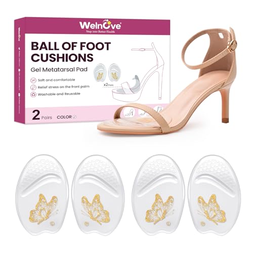 Almohadillas para Pies Ball of Foot Cushion - Welnove almohadillas metatarsianas antideslizantes de gel para talón, plantillas cómodas para todo el día para tacones altos, bodas, fiestas(2 Pairs)