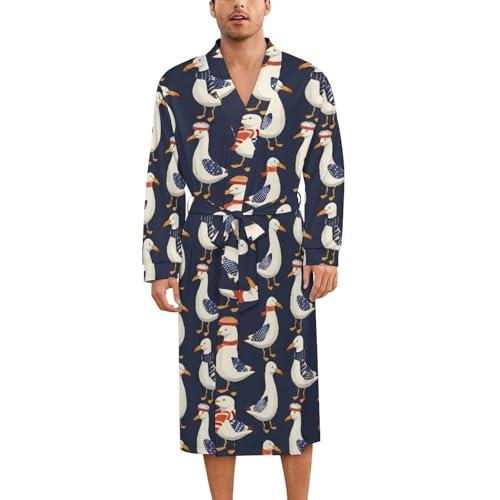 Sea-Gulls in Winter Soft Robe Long Sleeve Bathrobes V Neck Sleepwear Spa Robes with Belt Men Woman