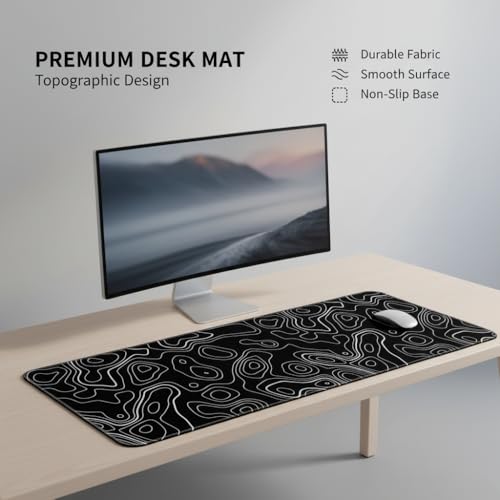 Image of Abstract Contour Line Extended Desk Mat (305 x 813 mm) - 3mm Thick Premium Rubber Base Mouse Pad for Gaming, Office & Work Setup