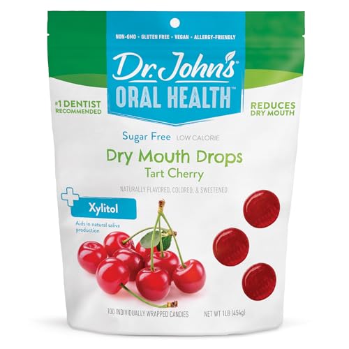 Dr. John's Candies Tart Cherry Dry Mouth Drops with Zero Sugar, Dye Free, Plant Based, Keto Friendly, 100 Count, 1 LB Bag