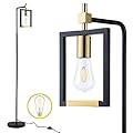 Hamilyeah Industrial Floor Lamp for Living Room, Mid Century Standing Lamp for Bedroom, Farmhouse Black and Gold Tall Lamp for Office, Stand up Lamp with Pedal Foot Switch, Edison E26 Bulb Included