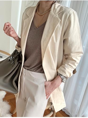 CHARTOU Women Long Sleeve Cotton Linen Blazer Tops Lapel Button Casual Business Outfits with Pockets3