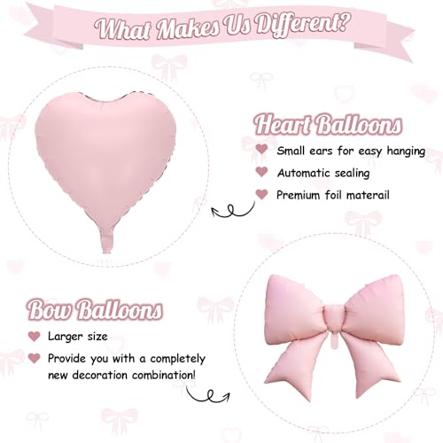Pink Heart Balloons, Pink Bow Balloons, 10Pcs 18 Inch Heart Shaped Balloon and 38 Inch Helium Bow Foil Balloon for Girls Women Valentine's Day Baby Shower Bridal Shower Engagement Birthday Party Decor by FunHot - Used condition - Image 3