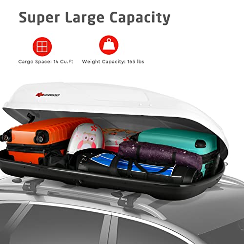 Goplus Cargo Box, Waterproof Rooftop Cargo Carrier, Heavy Duty Roof Storage Box, 14 Cubic Feet, For 17” To 22.8” Wide Crossbar Rack (White) #TOP4
