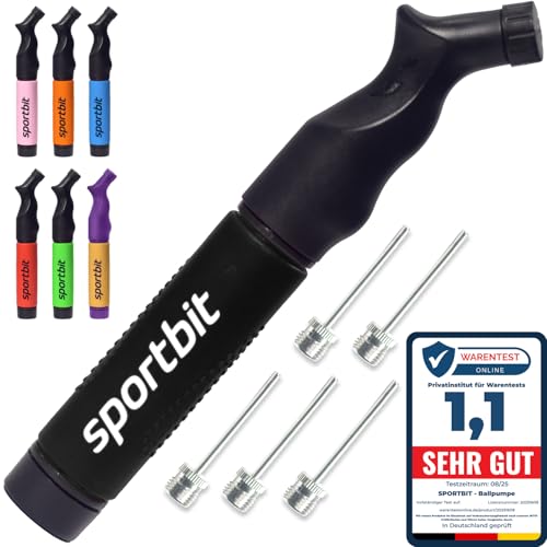 SPORTBIT Ballpumpe mit 5 Nadeln Set - Handpumpensystem zum Aufpumpen - Passt für jeden Sportball Volleyball Basketball Fußball Gymnastik… – Ansicht 1