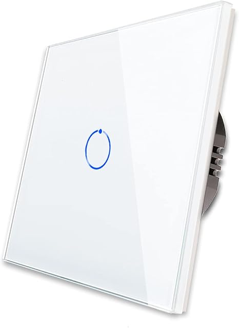 CNBINGO Touch Light Switch, White Single Light Switch, Tempered Glass Panel with LED Backlight, No Neutral Wire, 1-Gang 1-Way, AC 240V 500W