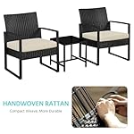 Yaheetech 3 Pieces Rattan Bistro Set, Outdoor Wicker Patio Modern Conversation Furniture, 2 Chairs & Tempered Glass Coffee Table for Garden, Balcony, Backyard, Poolside, Black/Beige - Image 4