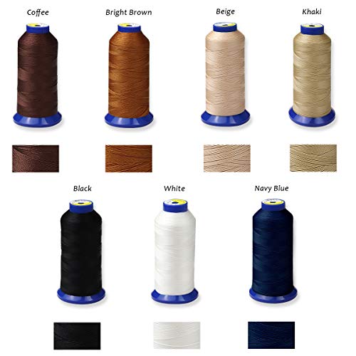 Bonded Nylon Thread For Sewing Leather,Upholstery,Jeans And Wig; #69 T70 Size 210D/3 1400 Yards (Khaki) #TOP2