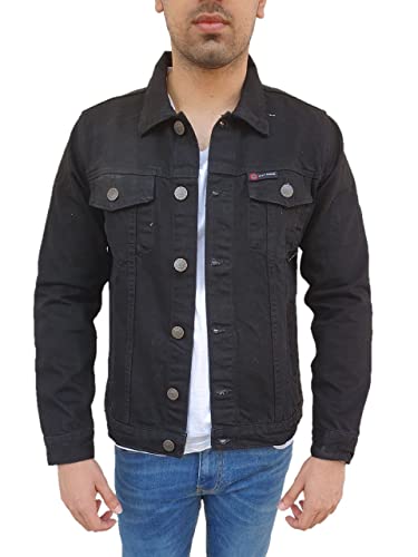 Overdrive Men's Denim Biker Trucker Jacket CE Armored Protective Foam Pads Black Jeans Fabric Two Gun Pockets (as1, alpha, l, regular, regular)