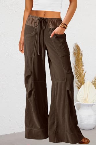 Nirovien Womens High Waisted Wide Leg Pants Baggy Sweatpants Drawstring Pleated Lounge Pants with Pockets4