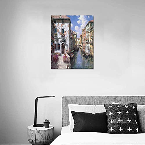 Beautiful Modern Art Watercolor Painting Color Italy Venice Canvas Print Wall Art 16" X 20" Inch, Stretched And Framed Artwork Decor Wall Living Room Office, Art Abstract City Landscape Watercolor Picture Canvas Wall Art Print #TOP3