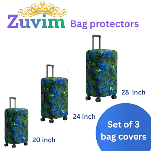 Image of Luggage Cover Trolley Covers for Suitcase Washable Dust Proof Anti-Scratch Protector Polyester Printed Stretchable Fabric (Fits Fiber /Plastic Trolley Bags Only) (Mehandi, 20+24+28 Inch)