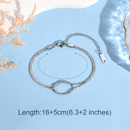 QianSiLi Mother Daughter Best Friend Love Knot Bracelet Snake Chain Infinity Bracelets for Women Friendship Birthday Valentine's Day Christmas Gifts for Daughter Friend Women Her2