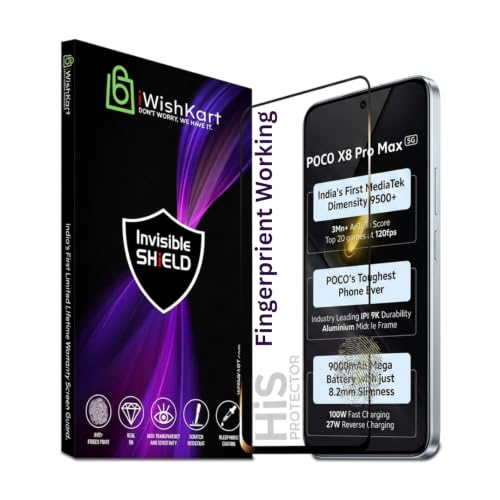 Image of Military Grade compatible with Poco X8 Pro Max 5G Tempered Glass Screen Guard Protector | Fingerprint working | Premium Military grade glass | Scratch Resistance | 9H Hardness | Edge-to-Edge Protection | Easy Installation Kit | 60 Days With Warranty | 6.83 inch | X8Pro Max