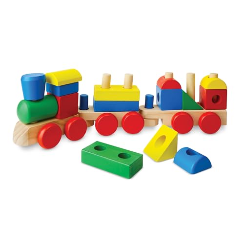 Melissa & Doug Set di Blocchi e Treno in Legno, Blocchi di Costruzione in Legno, Set Treno in Legno, Montessori Giocattoli educativi, Regalo per Bambina e Bambino dai 3 Anni in su