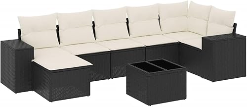 Vista 2 de 8-Piece Black PE Rattan Modular Garden Sofa Set with Cream Cushions, Durable Outdoor Furniture for Patio, Terrace, Balcony, UV-Resistant Wicker