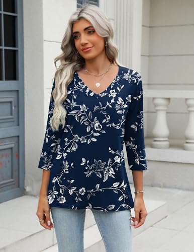 Image of Zeagoo 3 /4 Length Sleeve Womens Tops V Neck Blouses for Women Dressy Casual Plus Size Tops Short Sleeve Shirts
