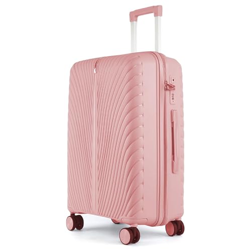 Fly Kite Luggage 24 Inch Medium Suitcase 100% Polypropylene Hard Shell with Aluminium Trolley Handle Real TSA 3 Digit Secure Lock 360 Smooth Wheels Lightweight Suitcase|Light Pink