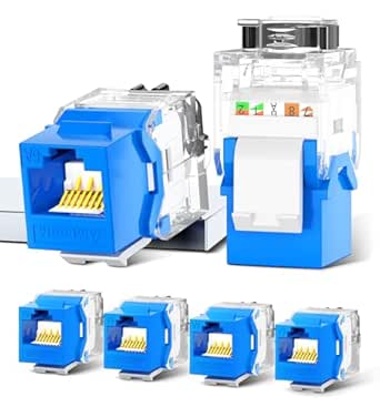 AMPCOM CAT6A UTP RJ45 Keystone Jack 50u chapado en oro reutilizable Ethernet Wall Jack con bloqueo de trinquete ajustable (no requiere herramientas ni bridas de cremallera), negro (paquete de 12