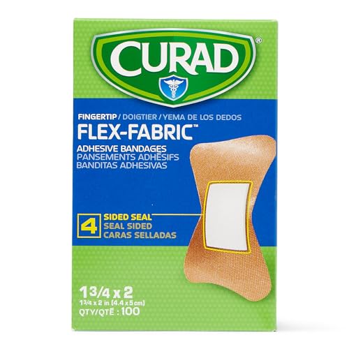 CURAD Flex-Fabric Adhesive Fingertip Bandages, Skin-Friendly Adhesive, 2 x 1.75 Inches, Breathable...