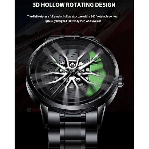 Image of GOLDENIZE FASHION Branded Men's Sport Quartz Watch Car Wheel Dial Rotating Casual Fashion Stainless Steel Alloy Men Multicolour Luxury Watches Wheel Dial Men's Metal Watch Gift Creative Watch