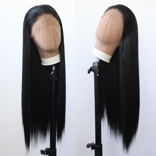 Towarm Black Wig Long Straight Jet Black Synthetic Lace Front Wigs Pre Plucked Natural Hairline with Baby Hair for Black Women Heat Resistant Fiber Hair Cosplay Daily Wear Wig (Black) - Image 4