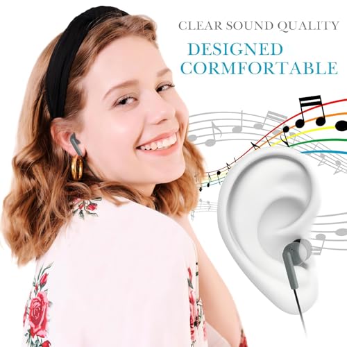 Image of Kanayu 50 Pack Wired Earbuds Bulk for Classroom, 3.5MM No Mic,Gray