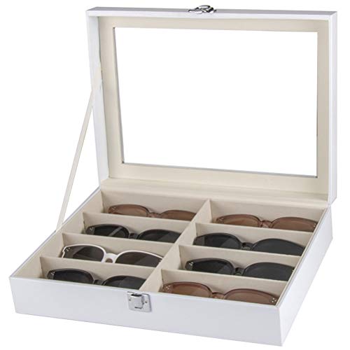 Gafas de Sol Caja de Exhibici�n Organizador, Blanco PU 8 ranuras de las lentes de gafas de sol caja de almacenamiento de soporte Claro Mejores Lentes caso de exhibici�n con cerradura Gafas Organizador