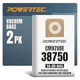 POWERTEC 38750 Shop Vac Bags for Fine Dust, Works for Craftsman 16-20 Gallon Wet/Dry Vacuums, 16-20 Gal. Shop Vacuum Bags CMXZVBE38750 for Craftsman CMXEVBE17595 and CMXEVBE17607 Wet Dry Vac, 2 Pack