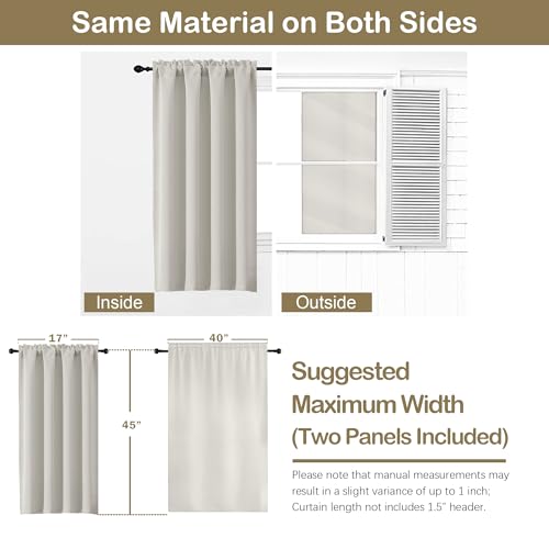 Image of Natural Room Darkening Curtains for Bedroom 45 Inches Long 2 Panels Set, Solid Thermal Insulated Blackout Curtains, Energy Saving Soft Fabric Window Drapes, Dual Rod Pocket, 2x40Wx45L Inches
