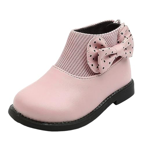 IWIHMIV Girls Bow Knot Ankle Boots Round Toe Comfortable Booties with Back Zipper Flat Thick Sole Non Slip Short Boots