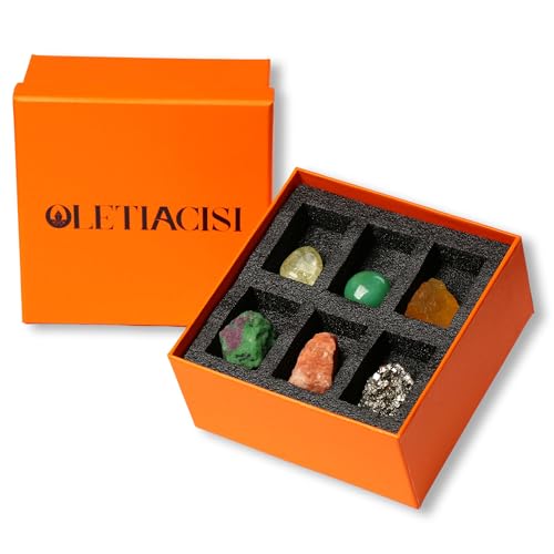 OLETIACISI Premium Abundance Crystal Set - 6 Numbered & Identified Crystals and Healing Stones in Elegant Gift Box with Full-Color Guidebook