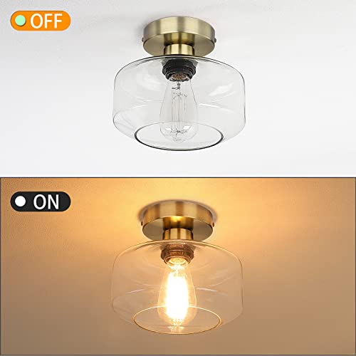 Maxvolador Industrial Semi Flush Mount Ceiling Light Brass, Clear Glass Pendant Lamp Shade, Farmhouse Lighting For Hallway Bedroom, Vintage Hanging Light Fixtures, Bulb Not Included #TOP3