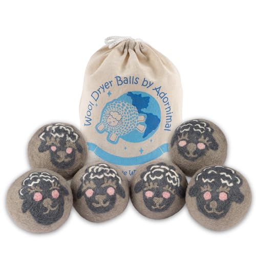 Wool Dryer Balls – Sheep Design Dryer Balls Laundry Reusable – Natural Fabric Softener – 100% Pure New Zealand Wool – Handcrafted in Nepal – 6 Pack Laundry Balls for Dryer