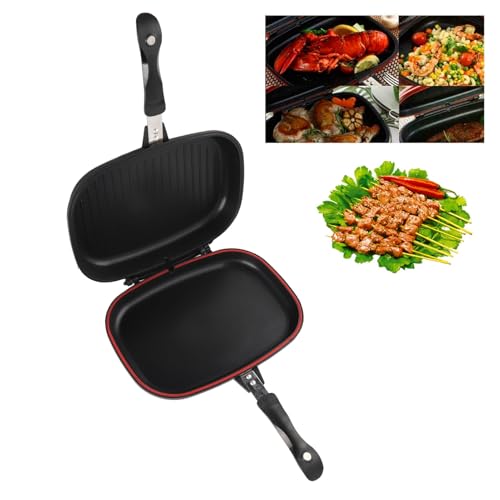 Sartén de Doble Cara, Sartén Doble Antiadherente de Aluminio para Parrilla, Sartén para Tortilla, Sartén Abatible con Mango Anti Quemaduras, Suministros de Cocina de 12,6