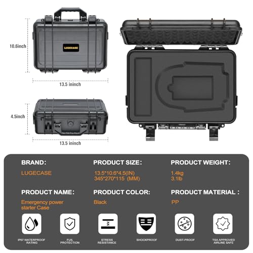 Image of Case for NOCO Boost GB70 & X GBX75 - Portable Car Battery Jump Starter Hard Shell Case: Waterproof Travel Carrying Storage Box for NOCO Boost GB70 & GBX75 UltraSafe Jump Starter - Highway Emergencies