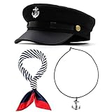 Men's Yacht Captain Skipper Anchor Hat with Sailor Scarf, Newsboy Cap Hat Cabbie Paperboy Beret Cap (Black)