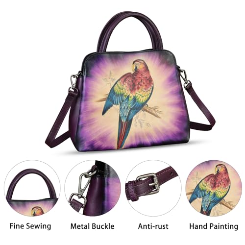 Image of Genuine Leather Handbag for Women Hand Painted Leather Top Handle Satchel Handmade Crossbody Purse