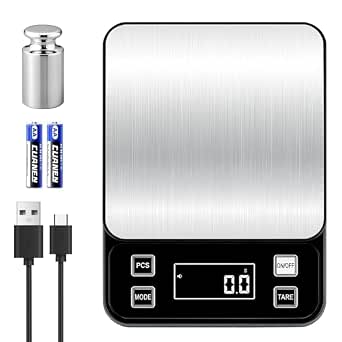 Digital Kitchen Scale 10kg Waterproof Food Scale with Type-C Rechargeable Stainless Steel Platform