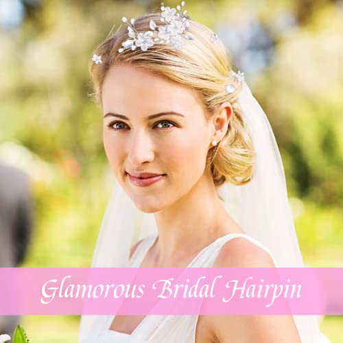 15 Stück Haarschmuck Hochzeit Set, Hochzeit Haarnadeln mit Perlen und Blume, U-förmig Haarspangen Strass, Haarnadeln für Braut und Brautjungfer (Silber, 3 Stil)