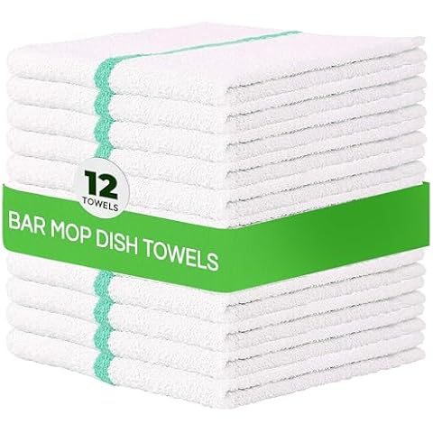 Towels N More 12 Bar Mop Towel 16x19, Commercial Grade 31 ozs, Kitchen Towels, Restaurant Cleaning Towels, Bar Towels Green Stripe Cover